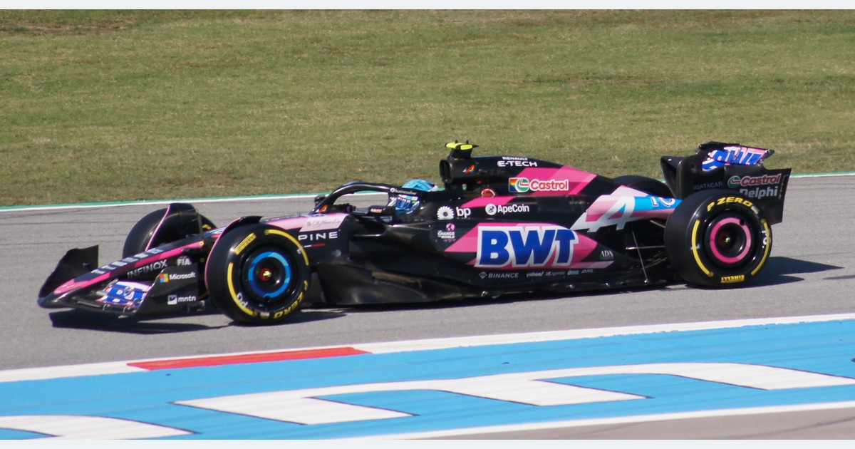 Alpine Formula 1 car on track at the 2024 Spanish Grand Prix.