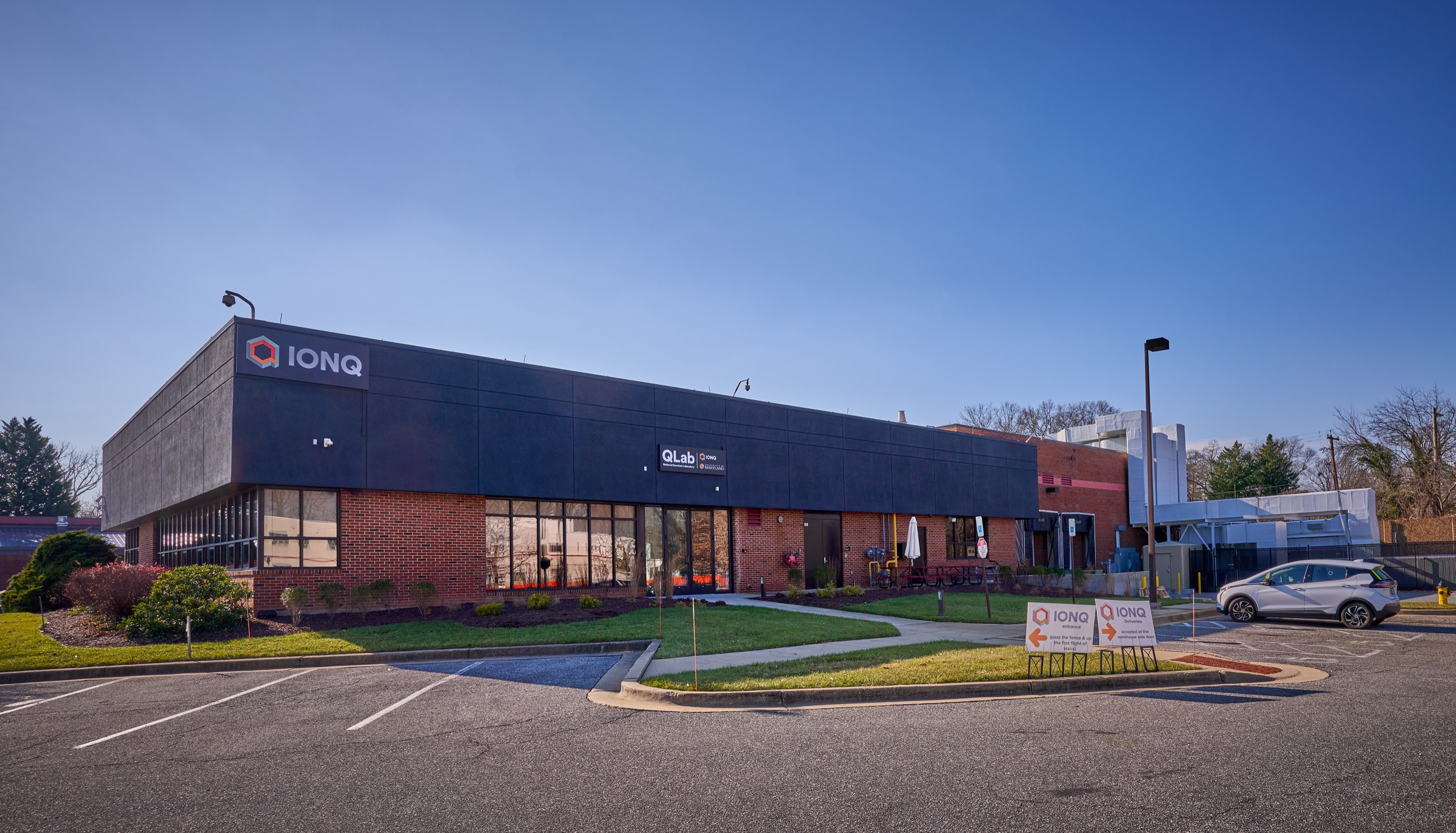 Photograph of the IonQ headquarters building in College Park, Maryland.