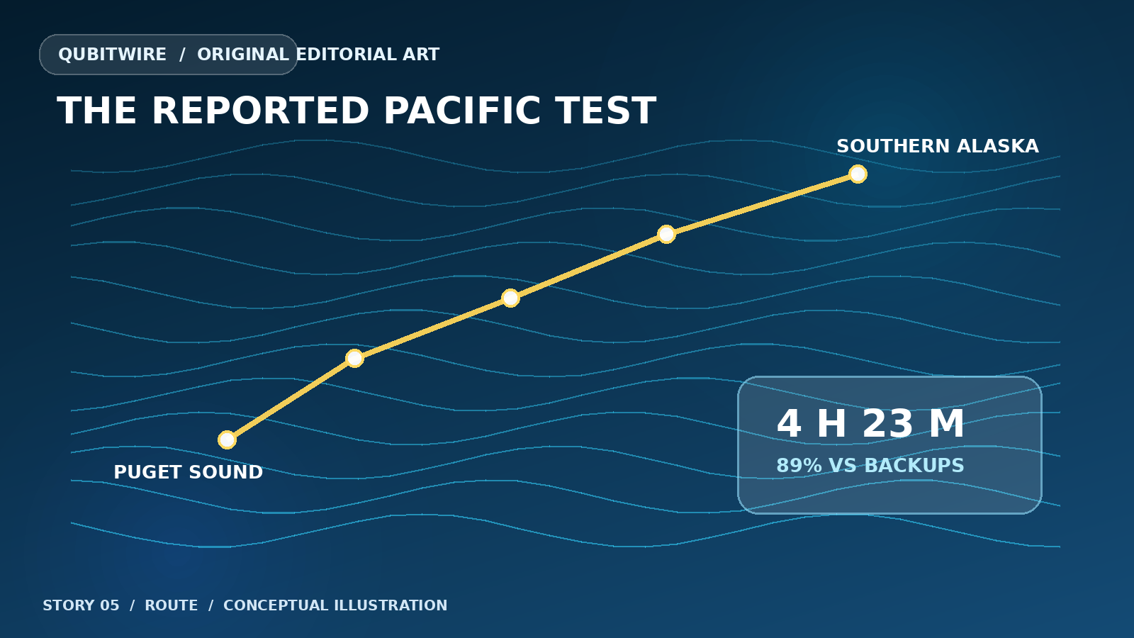 Map-style route graphic labeled 4 hours 23 minutes and 89 percent improvement versus traditional backup navigation.