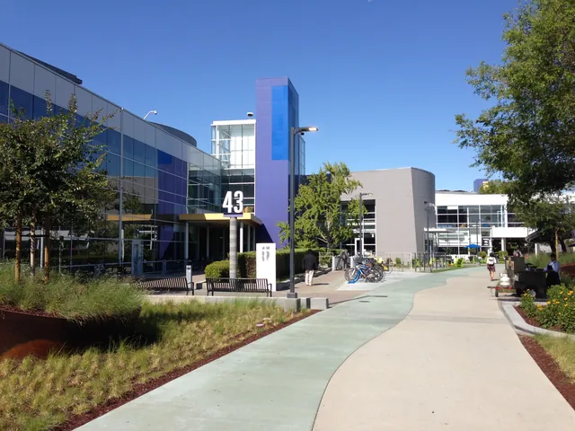 A path and landscaped grounds lead past Googleplex building 43.